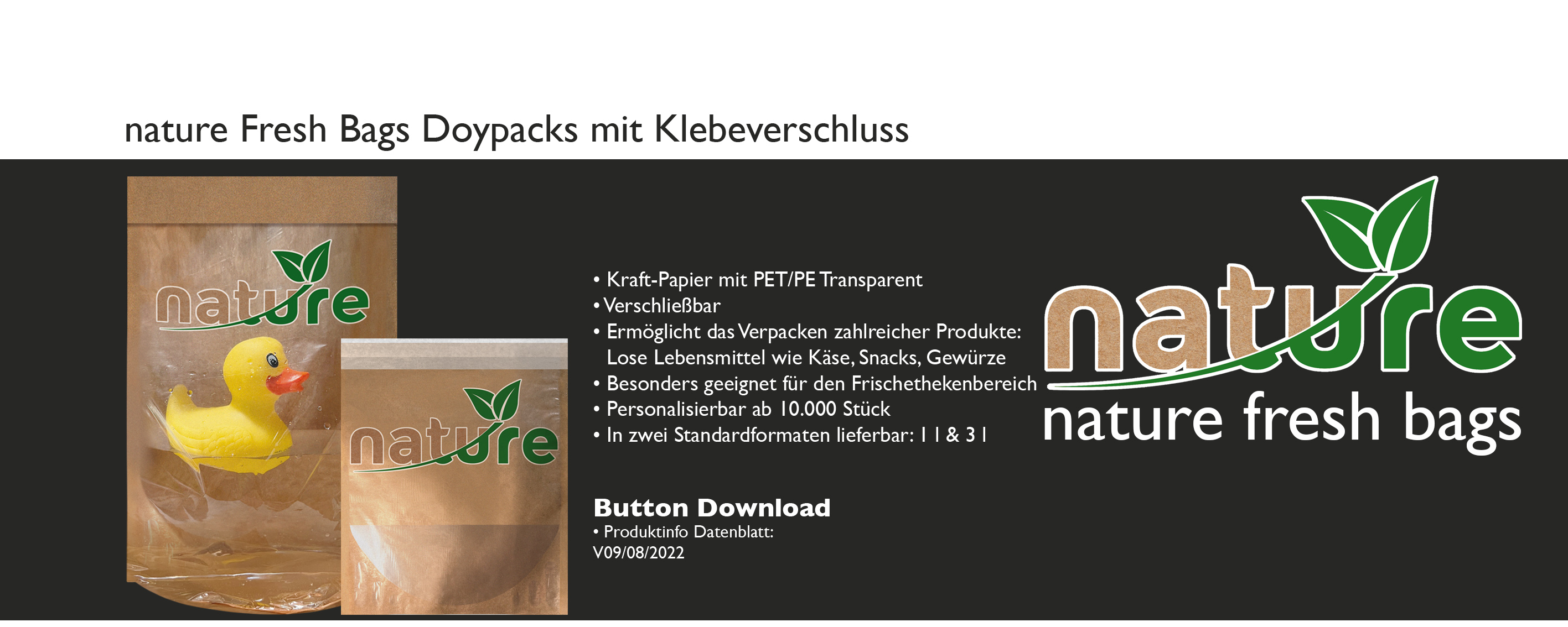 Austria Packaging Solution Doypacks nature fresh bags Klebeverschluss